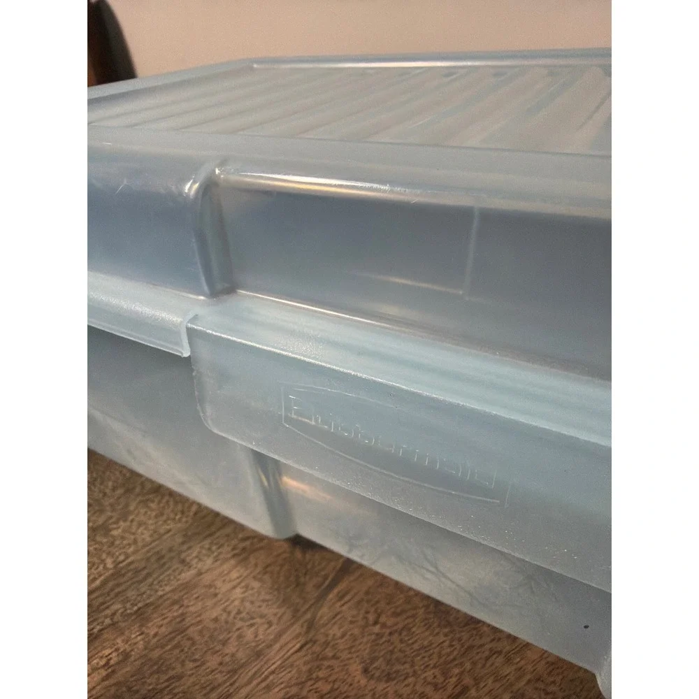 Vintage Rubbermaid Keepers Shoe Box Clear Blue Hinged Latch Snap Case 6 Qt